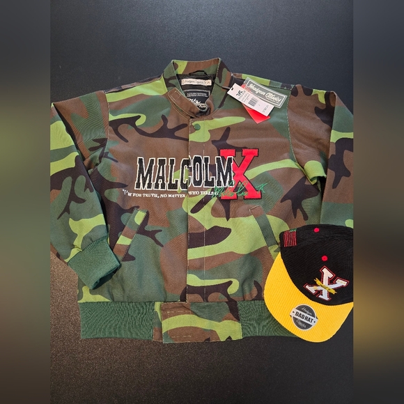 Brand New Adult Small Malcolm X Camo Jacket and Snapback Hat - Picture 1 of 3